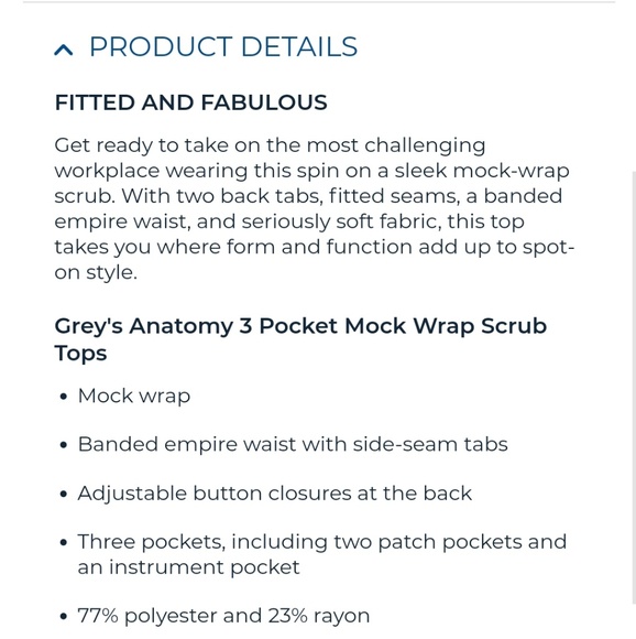 Like New! Grey's Anatomy Mock Wrap Scrub Top - Picture 7 of 7